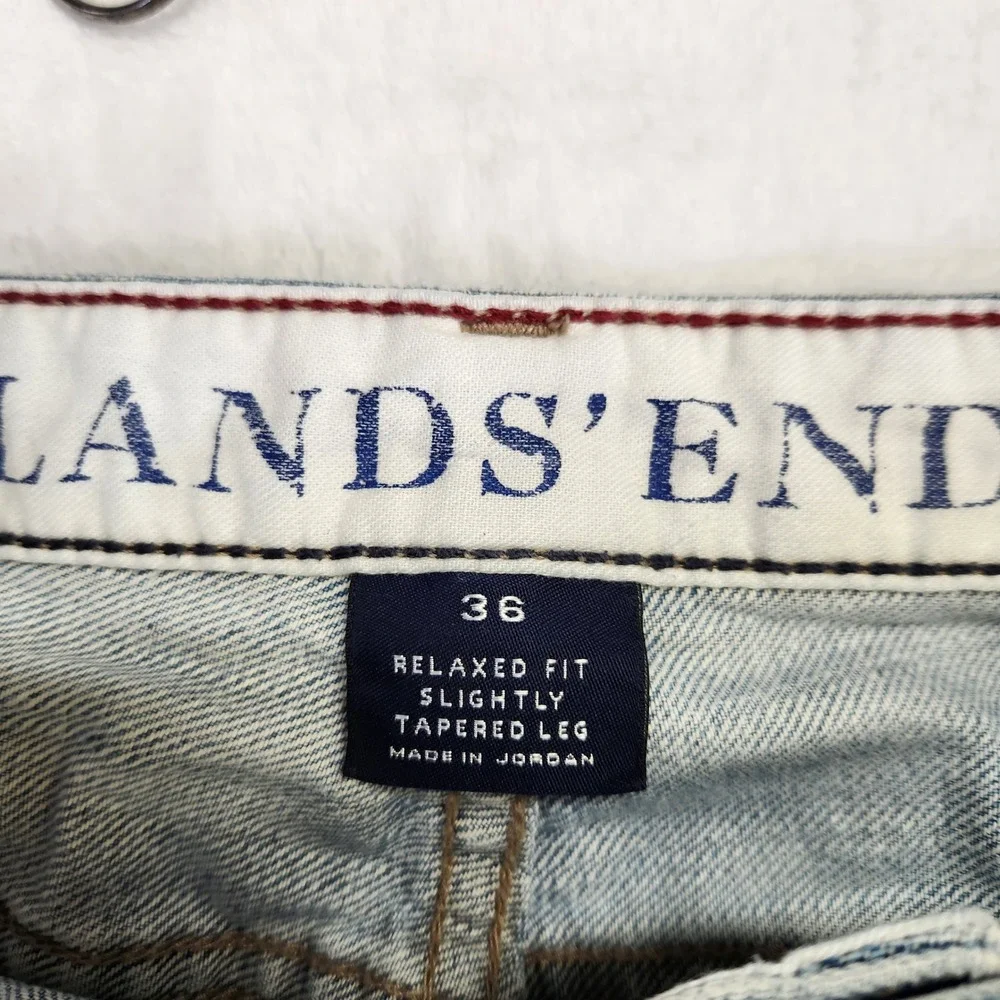 Lands End Mens Relaxed Fit Slightly Tapered Leg Light Wash‎ Denim Jeans 36x30